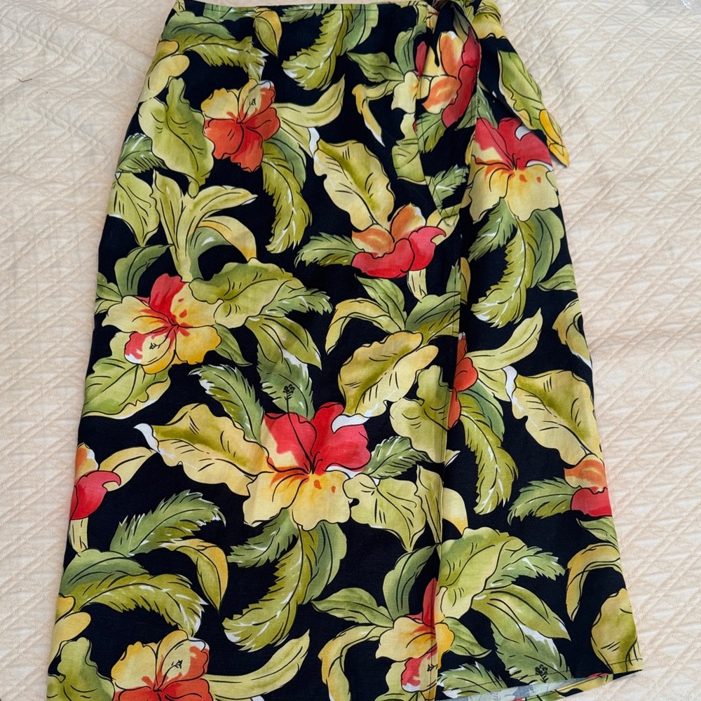 Talbots Linen Wrap Skirt with Tropical Print
